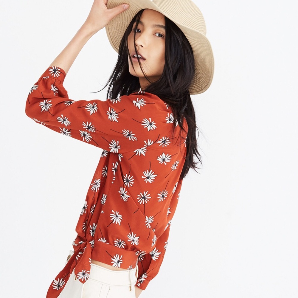 Madewell Rust Floral Wrap Blouse